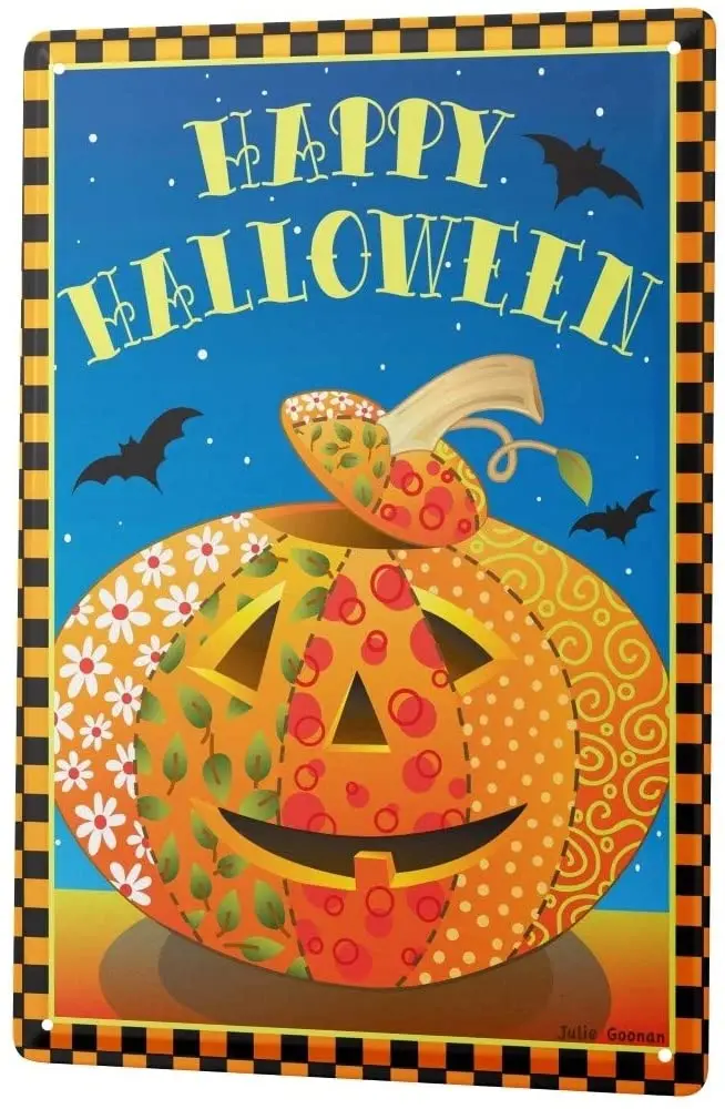 

Tin Sign Seasons Decoration Pumpkin Happy Halloween Wall Poster 8X12 Metal Plate