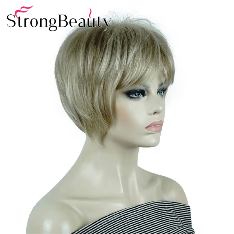 StrongBeauty короткие прямые парики мягкие волосы слоистые локоны Омбре блонд/Красный синтетический парик