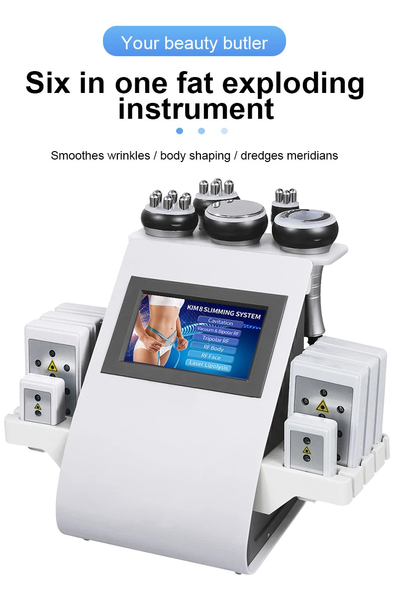 Professional 40K Ultrasonic 6 In 1 Cavitation Vacuum Radio Frequency 8 Pads Lipo Laser Slimming Machine Face Lifting Skincare | Красота и