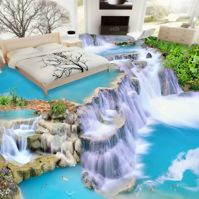 

Waterfall 3d Floor Sticker Self Adhesive Blue Running Water PVC Pasted Floor Mural