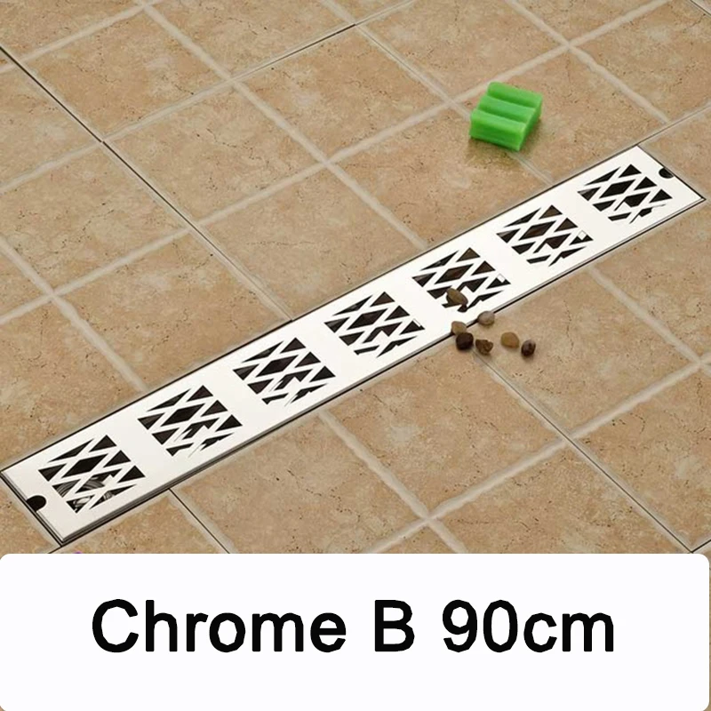 ChromeB 90cm Onyzpily ванная комната дренаж из нержавеющей стали 900 мм 700 мм линейная длинная душевая решетка для ванной канал плитка слива - Цвет: ChromeB 90cm
