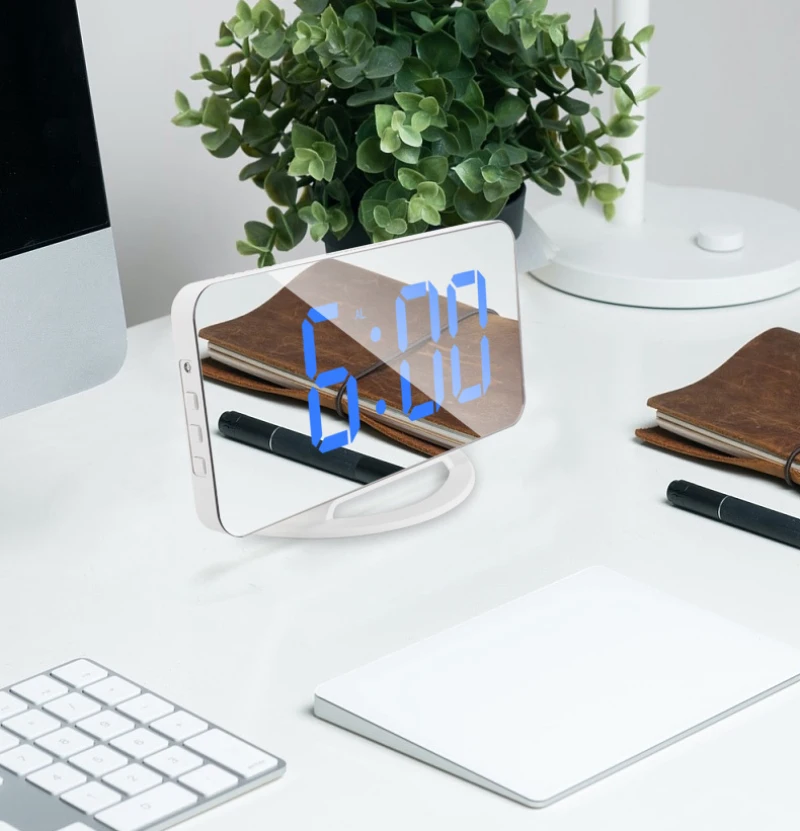 

LED Digital Alarm Clock Temperature Date LED Mirror Display Desktop Mirror Clocks Home Table Decoration Electronic Clock