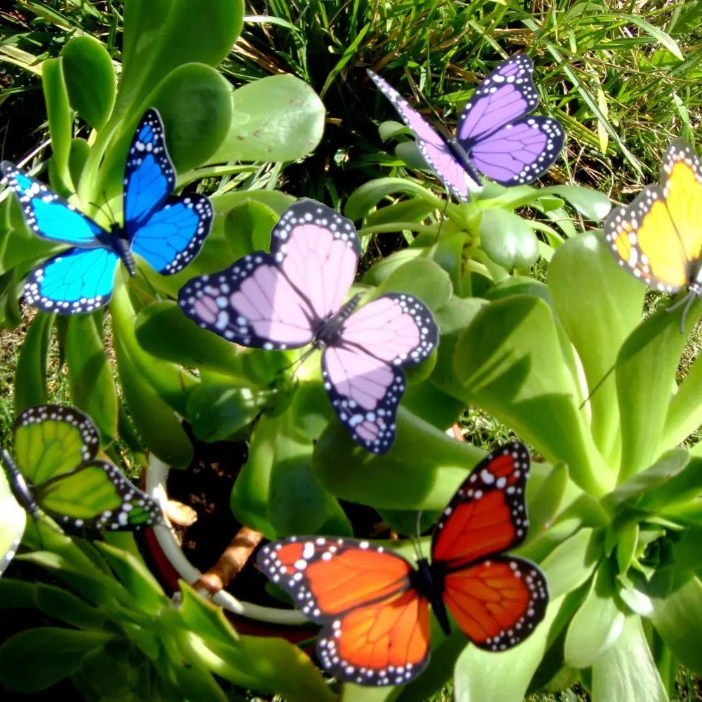 

Simulation Butterfly On Stick Colorful Insert Stick Butterfly Decoration Garden Patio Butterfly Ornament Wedding Party 10Pcs