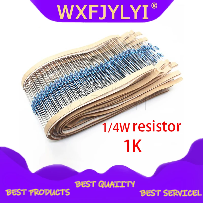 

100pcs 1K ohm 1/4W Metal film resistor 1%