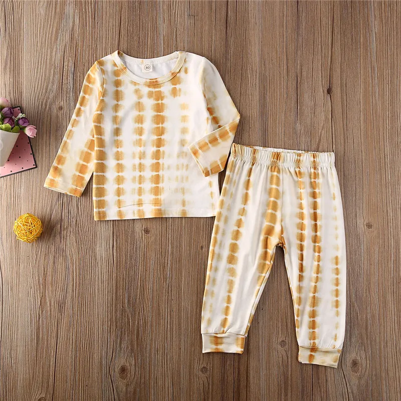 

2020 Infant Kids Baby Girls Boys Clothes Sets Print Pullover Long Sleeve Top T-shirt Pants 2Pcs Tie-dye Printed Outfits 1-5Y
