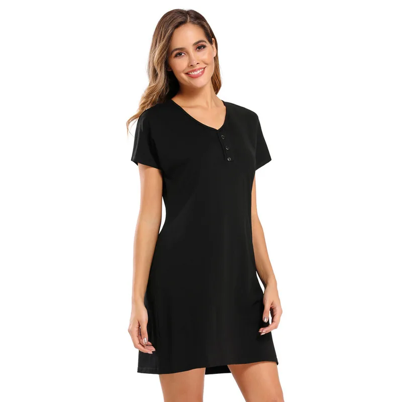 

Sexy Backless Nightdress Cotton Short Sleeves Casual Sleep Night Wear Home Clothes Women Black Sleepwear Can Be Wear Outside
