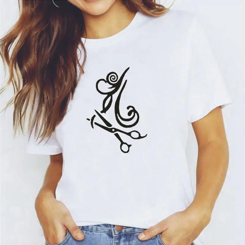 

Футболка для парикмахеров, женские топы, модная футболка с коротким рукавом, Женская забавная футболка для парикмахера, летняя хлопковая По...