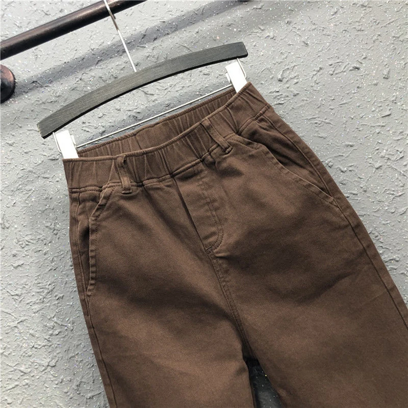 

New Arrival Autumn Women Elastic Waist Cotton Denim Loose Pants All-matched Casual Harem Pants Female Trousers Plus Size S278
