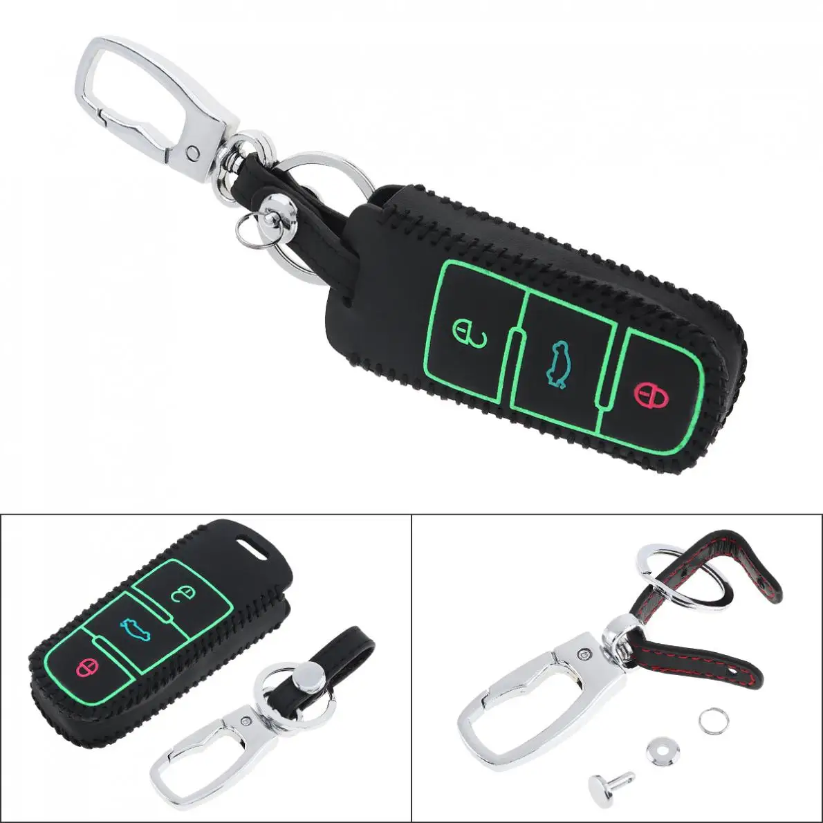 3 кнопки ручной работы 3D кожаный фосфоресцирующий чехол для ключей автомобиля