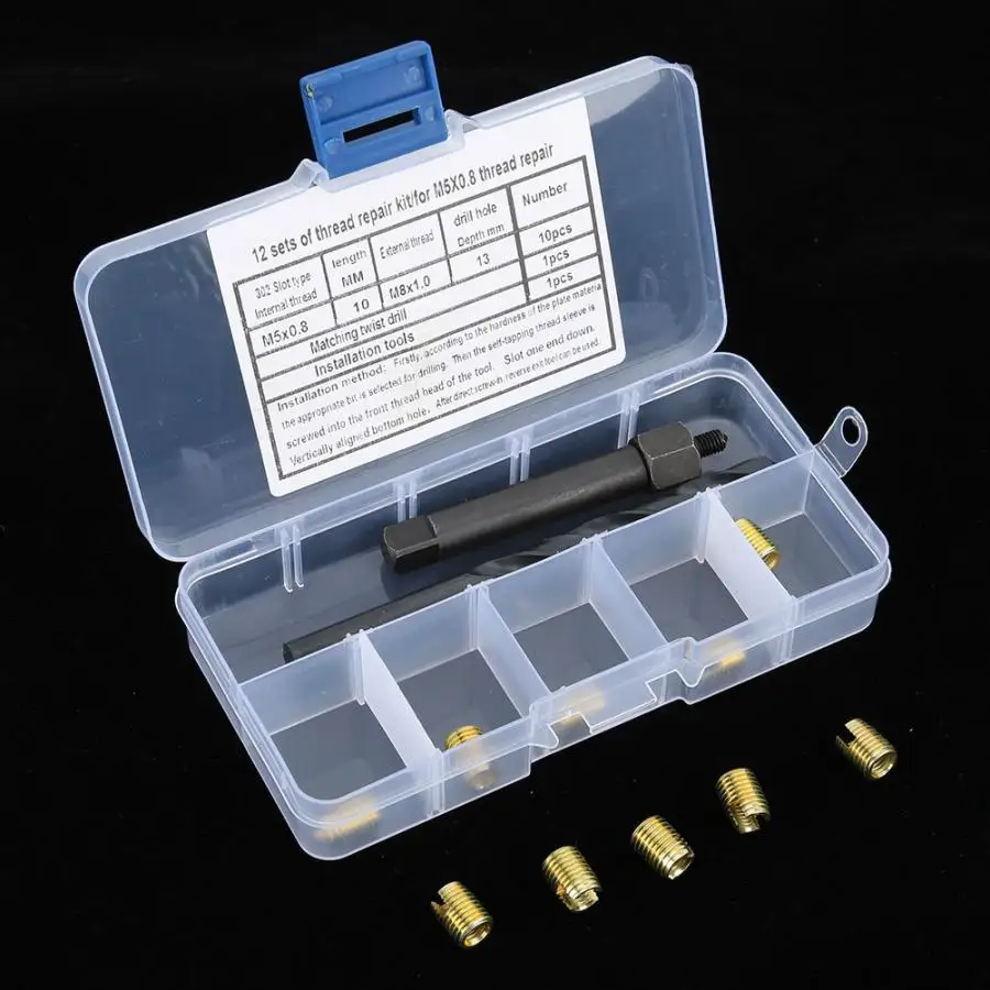 12 шт. M5 x 0 8 комплект для ремонта резьбы самонарезающие вставки набор инструментов