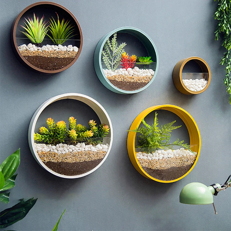 Металлическая железная художественная подвесная корзина для цветов круглая