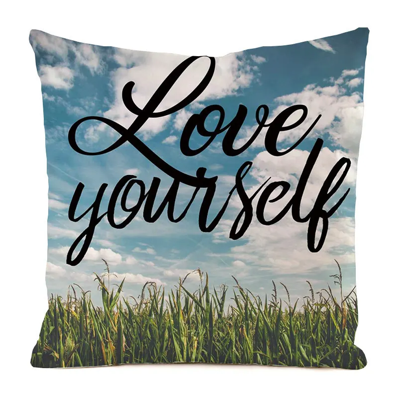 

Love Yourself Letter 45x45cm 60x60cm Satin Pillowcase Square Home Sofa Decor Throw Pillow Case Cushion Cover Decorative