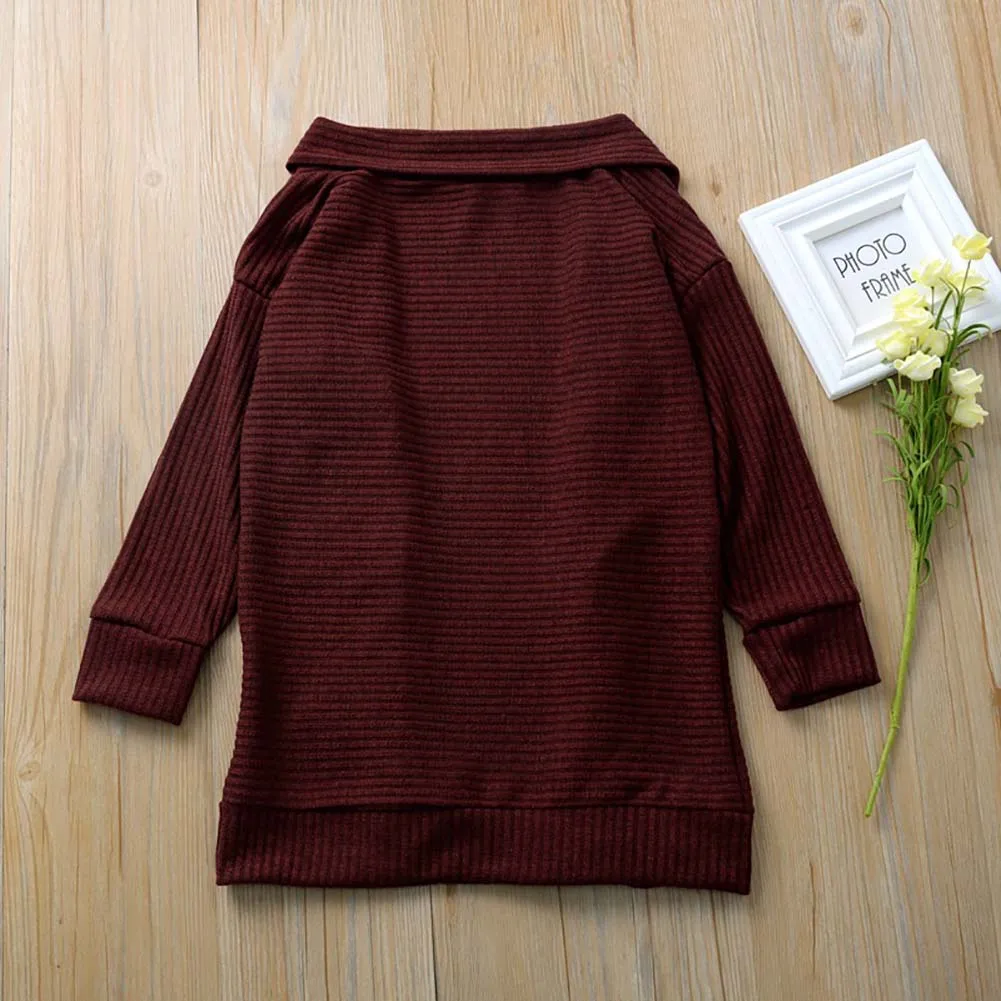 Su&eacute;ter de invierno para ni&ntilde;as, c&aacute;rdigan de punto de manga larga, Tops de punto para ni&ntilde;as, Color caqui/rojo vino, 2-7 a&ntilde;os-5