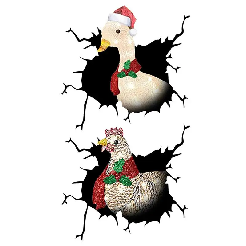 

Animal Crack Car Sticker Christmas Duck Scarf Chicken 3D Decal for Car and Truck Window Sticker for Laptop Farm Animal Decal