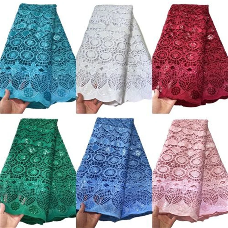 

Red Water Soluble Nigerian Pure White Guipure Cord Lace 2022 High Quality African Cord Lace Fabric With Sequin For Party Dress