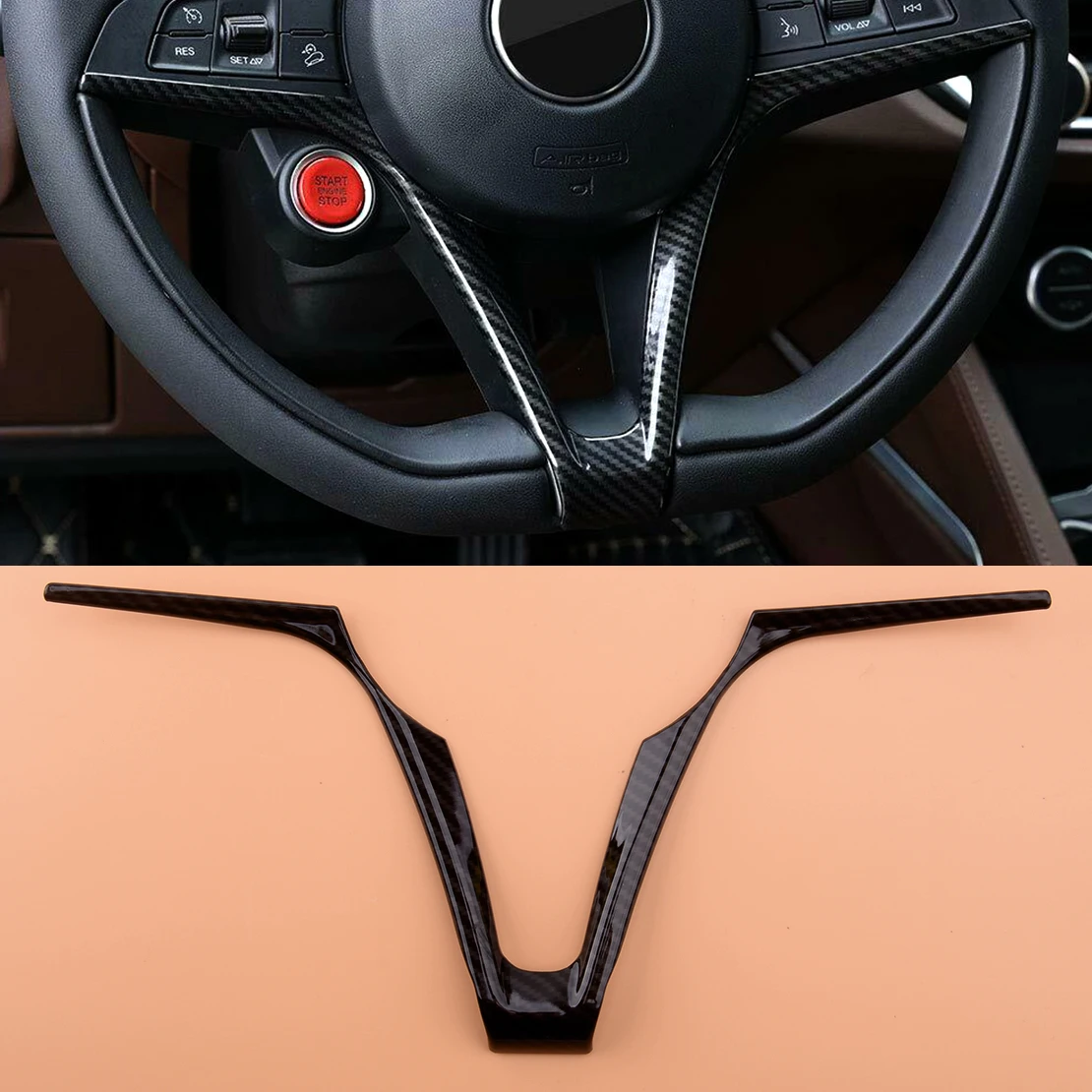 High Quality Black Carbon Fiber Style Steering Wheel Cover Trim Fit for Alfa Romeo Giulia Stelvio 2017 2018 2019 ABS