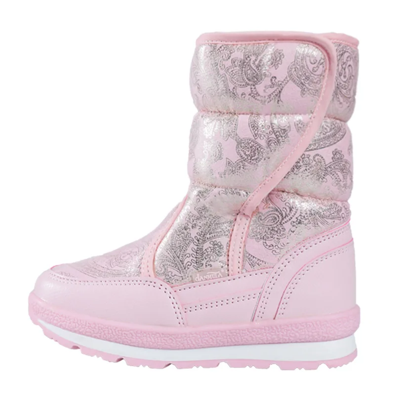 

Girls Snow Boots Winter Waterproof Slip Resistant Cold Weather Shoes Children Princess Pink Mid-calf Rubber Fur Boots Plush Warm
