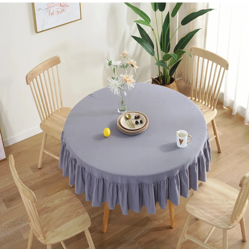 

Simple Solid Color Round Tablecloth White Gray Washed Cotton Folds Lotus Lace Tablecloth Coffee Shop Home Desktop Decoration