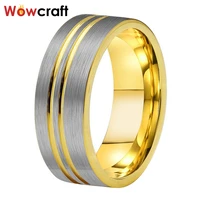 8mm womens mens tungsten carbide wedding band rings gold flat grooved matte brushed finish comfort fit personal customize