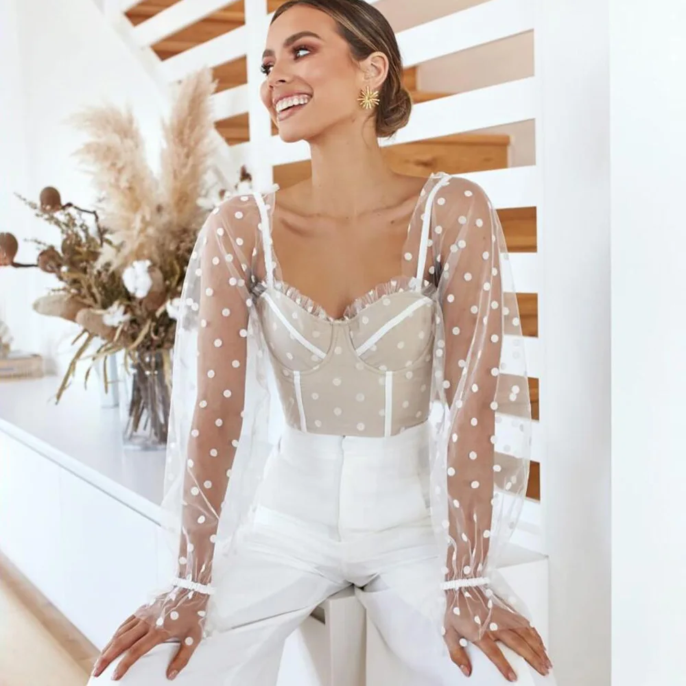 Элегантная женская блузка из сетчатой ткани прозрачная с длинным рукавом топ