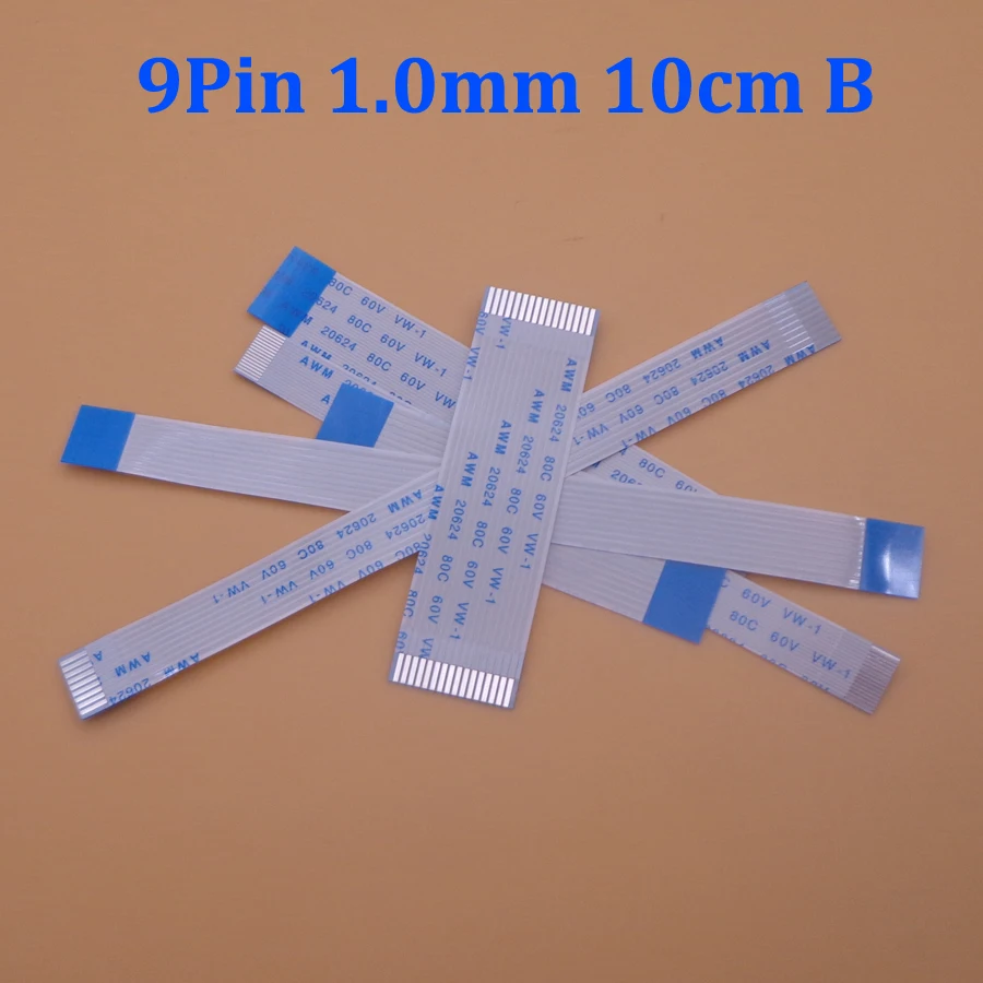 

2pcs 9pin FFC FPC flat flexible cable 1.0mm pitch 9 pin typeB Length 100mm Ribbon Flex Cable AWM 20624 80C 60V VW-1
