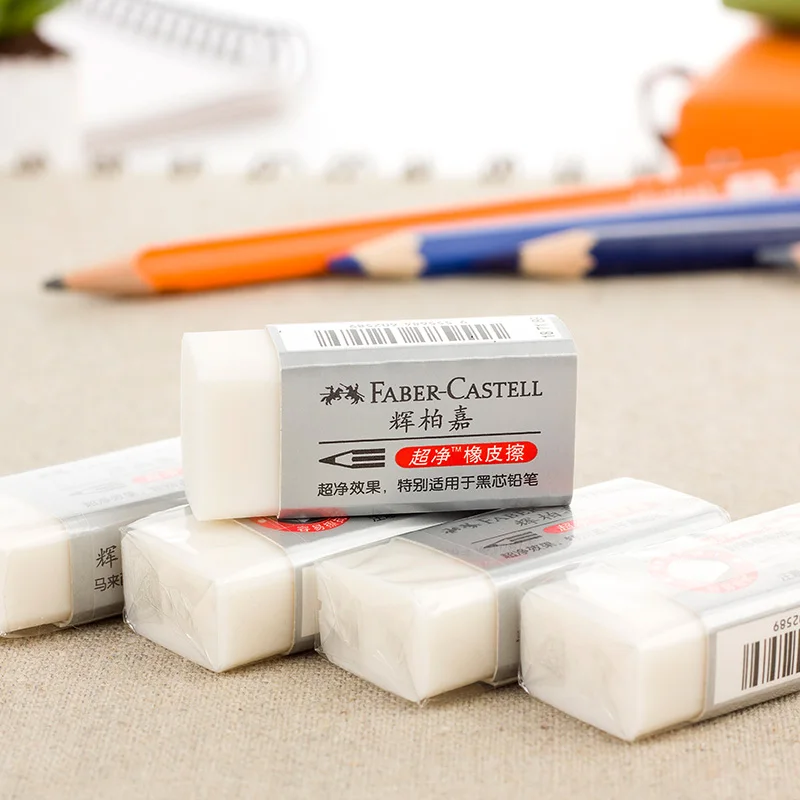 4 шт. ластик для карандашей Faber Castell 187189 белая мягкая резина 41*18*12 мм супер чистый