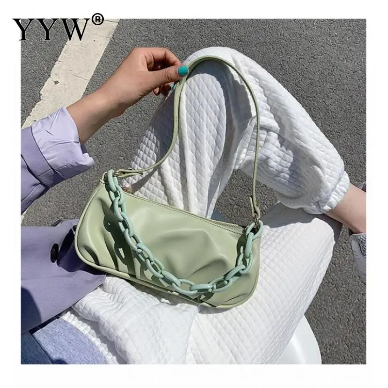 

Women 2020 Fashion Hobo Bags With Chains Green Handbag Female Shoulder Bag Clutch Purse Soft Daybags Shopping Bolsos Para Mujer