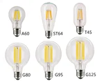 2 шт. Светодиодная лампа накаливания Edison T45 ST64 G80 A60 G95 G125 4 Вт 8 Вт 12 Вт 16 Вт E27 белая 2700K 220 В Ретро винтажная декоративная лампа