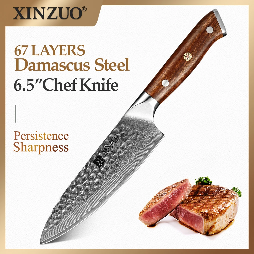 

XINZUO 6.5" Chef Knife VG10 Damascus Steel Japan Kitchen Santoku Knives Sharp Forged Stainless Steel Paring Knife Gift Box