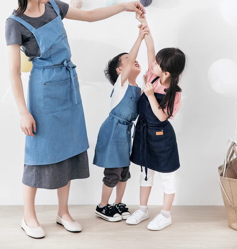 

Denim parent-child children's apron pure cotton Korean smock