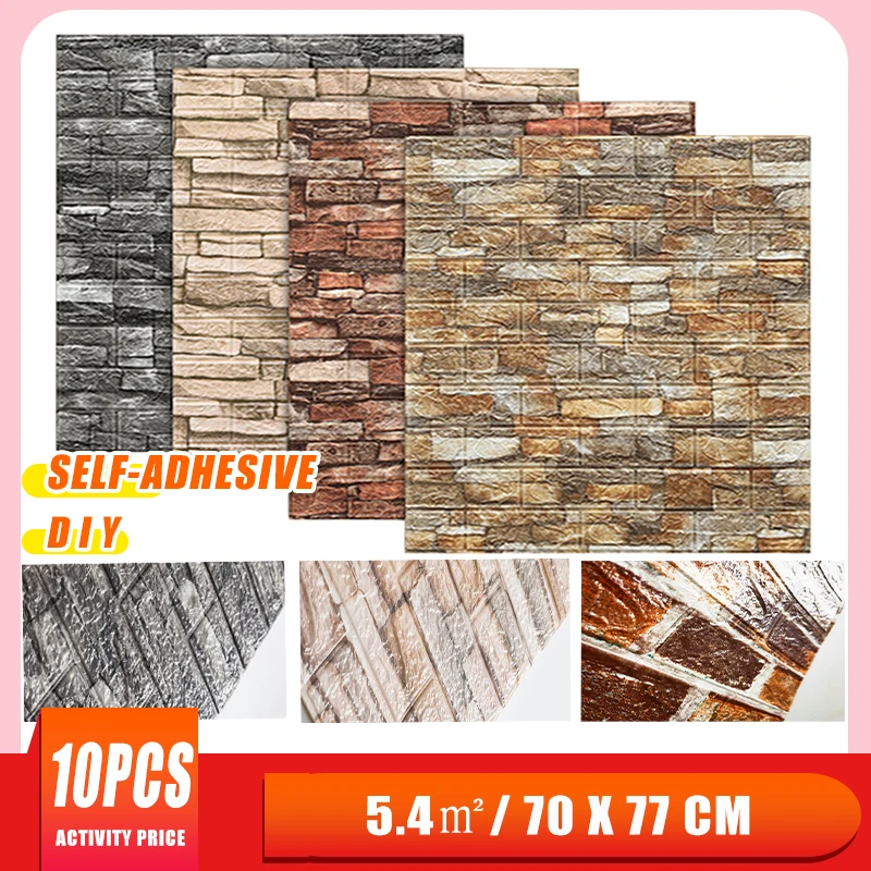 

10pcs 3D Wall Sticker Brick Imitation Bedroom Decoration Waterproof Self Adhesive Wallpaper For Living Room Kitchen TV Backdrop