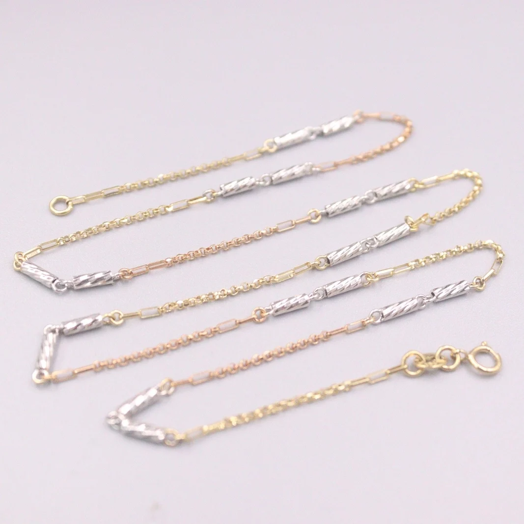 

Au750 Real 18K Multi-tone Gold Chain Neckalce For Women Female 2.0mm Color Long Beads Rolo Link Choker Gold Necklace 18''L Gift