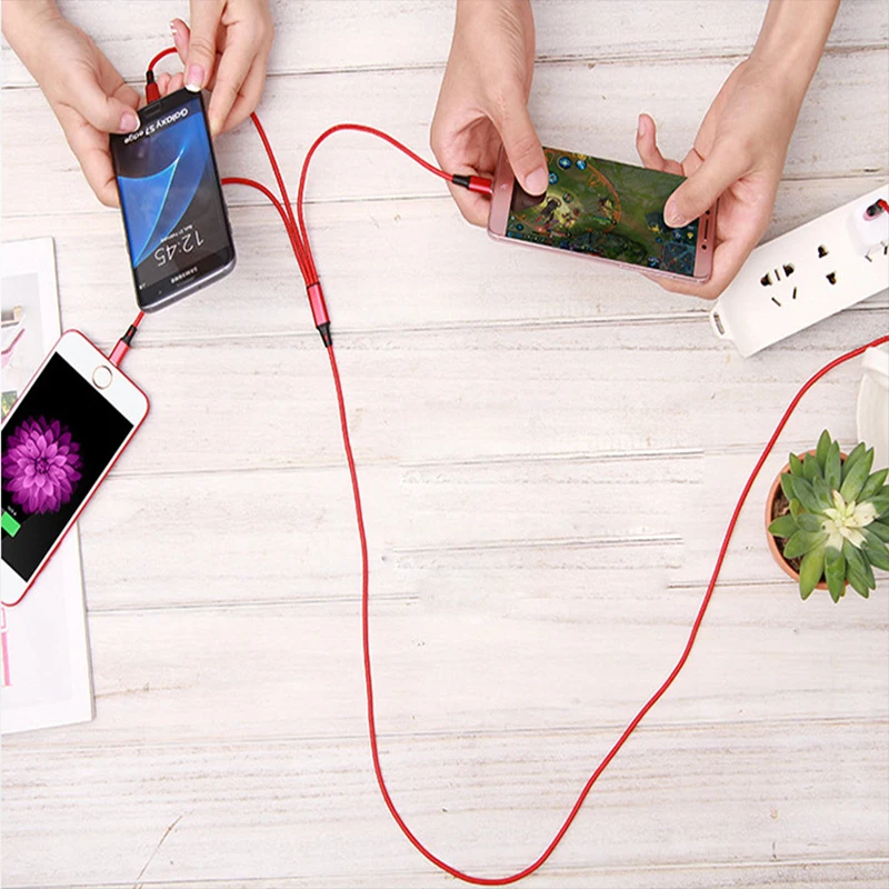 3 в 1 USB для iPhone6 7/Android/type C Micro 1,2 м кабель Универсальный 2.4A Быстрая зарядка для мобильных телефонов кабели для зарядки 8 pin быстрый