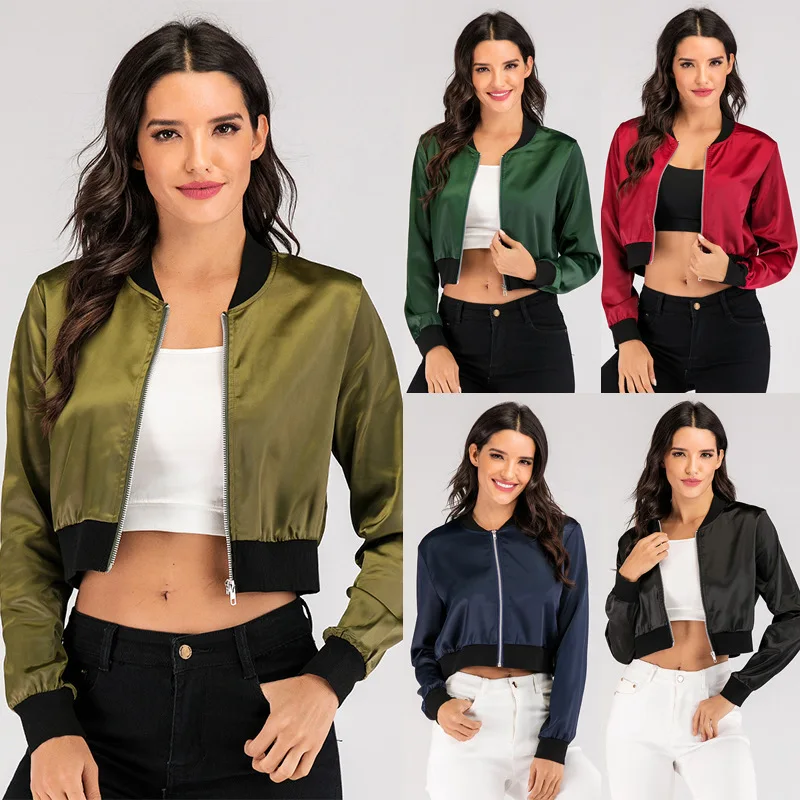 

Women's Jacket Stitching Stand Collar Short Baseball Uniform Solid Color Zipper Fashion Casual Jacket for Woman