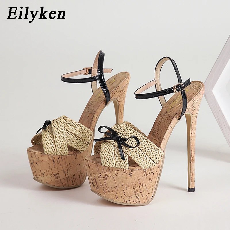 Eilyken Summer Butterfly-knot Women Sandals Pumps Party shoes Platform shoes Stiletto heels Open toe High Heels Dress shoes