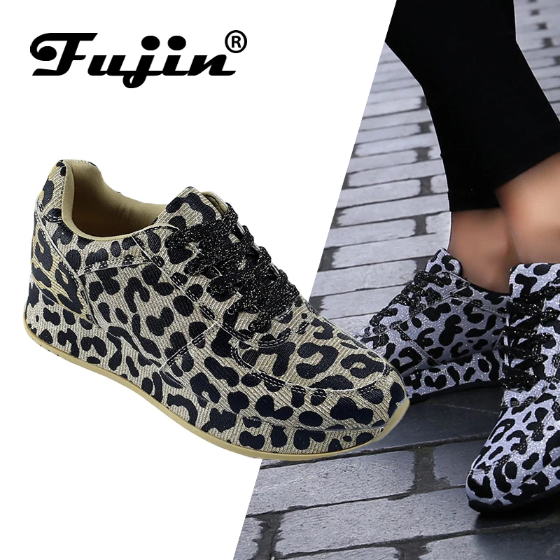 Женские кроссовки Fujin прогулочная обувь на платформе с леопардовым принтом