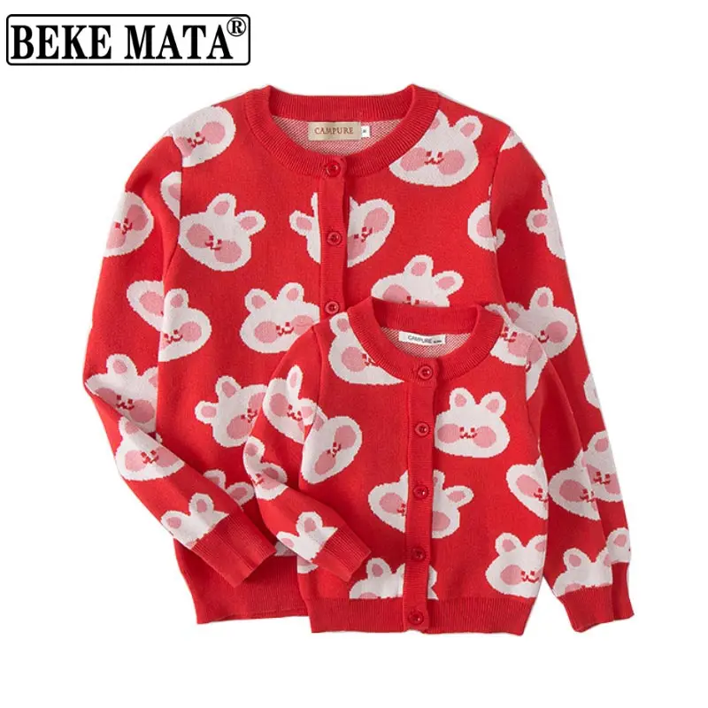 

BEKE MATA Mother And Daughter Matching Clothes 2022 Spring Rabbit Knit Family Matching Sweater Family Look Mom And Baby Girl Set