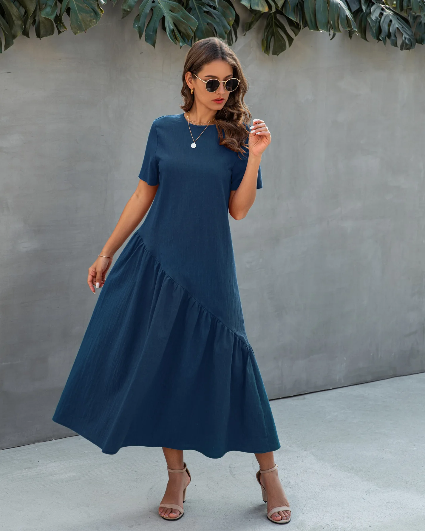 

2021 Solid Cotton Casual Women Dress Summer Plus Size Bohemian Short Sleeve Maxi Dress For Women Long Dress Beach Lady Dresses