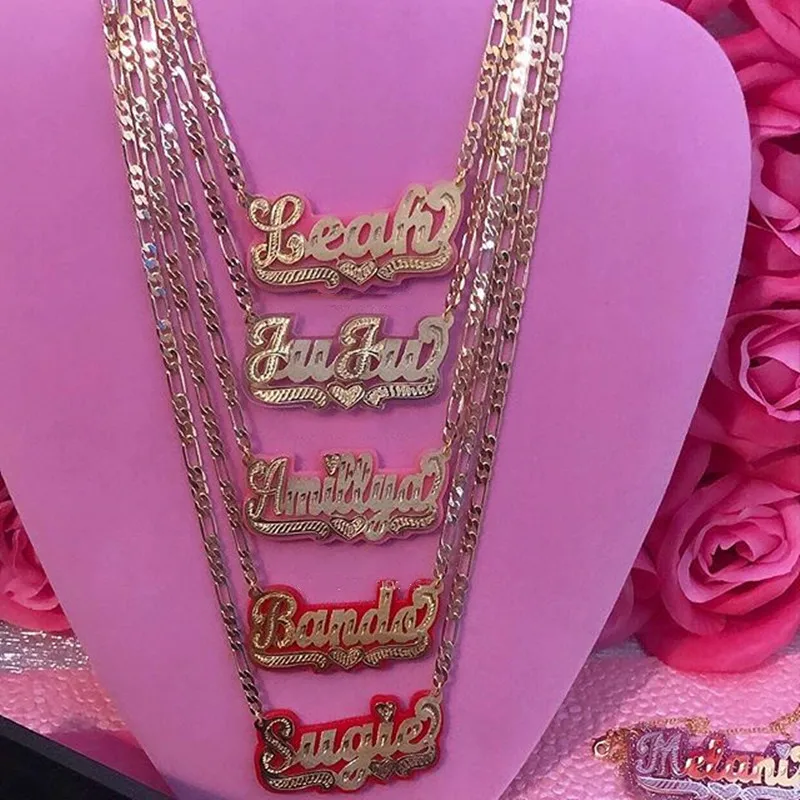 3UMeter Double Plated Name Necklace Women Girl Two Color Custom Acrylic Nameplate Pendant Necklace Gift