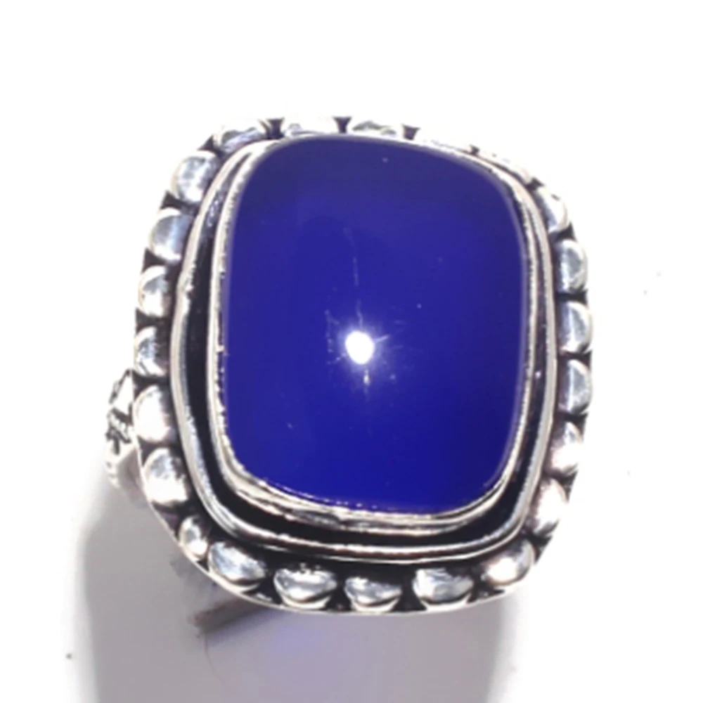 Подлинное кольцо с голубым халцедоном серебряное покрытие над медью размер: 8 25