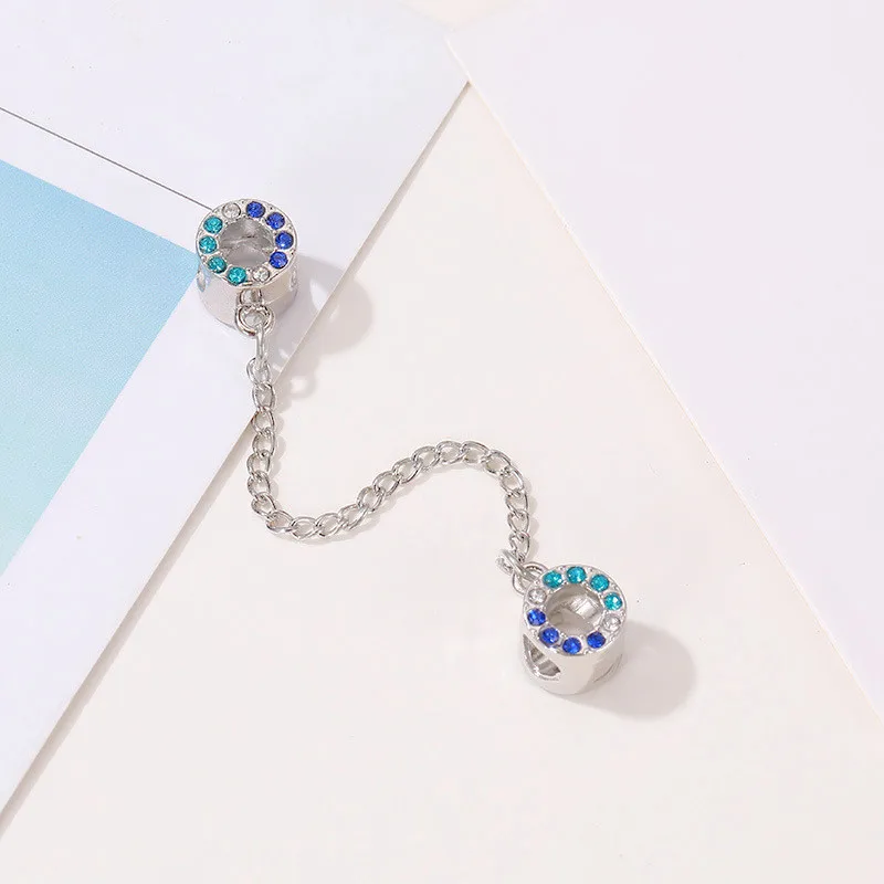 

1Pcs New Blue Rhinestone Round Pendant DIY Beads Suitable for Original Pandora Charm Bracelet Ladies Jewelry Making Gifts