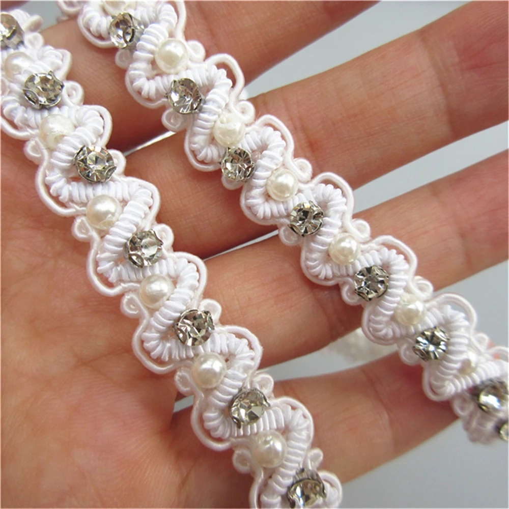 12 мм ширина Белая нейлоновая Стразы жемчужная кружевная отделочная лента