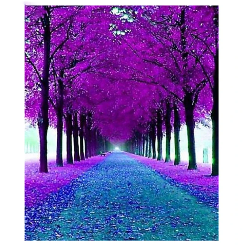 Алмазная вышивка 5D сделай сам круглая с пейзажем из фиолетового дерева картина