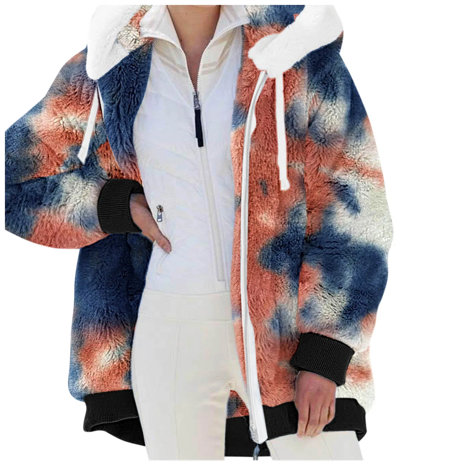 

Plus Size Women‘s Winter Coat Oversized Fashion Stitching Plaid Clothes Hooded Zipper Ladies Lamb Hair Coat Korean