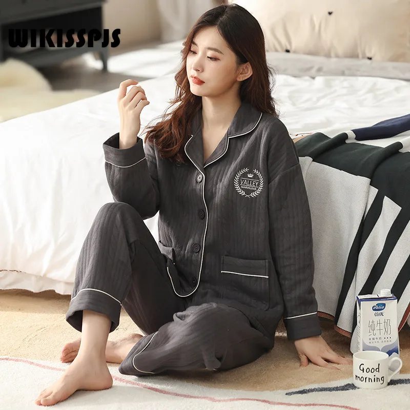 WIKISSPJS Autumn Pajamas Women Autumn Winter Long Sleeve  Japanese Thickened Air Cotton Home Clothes bedroom set loungewear