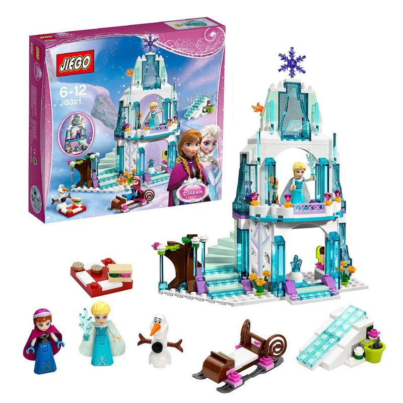 

5 Style Frozen Snow World The Elsa Magical Ice Castle Set Princess Anna Stacking Building Blocks Bricks Toy Compatible All Brand