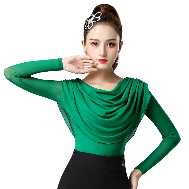 Отличное качество топы для латинских танцев Женская Сексуальная рубашка занятий