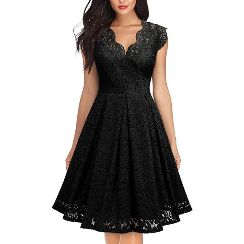 Женское винтажное кружевное платье без рукавов Элегантное повседневное