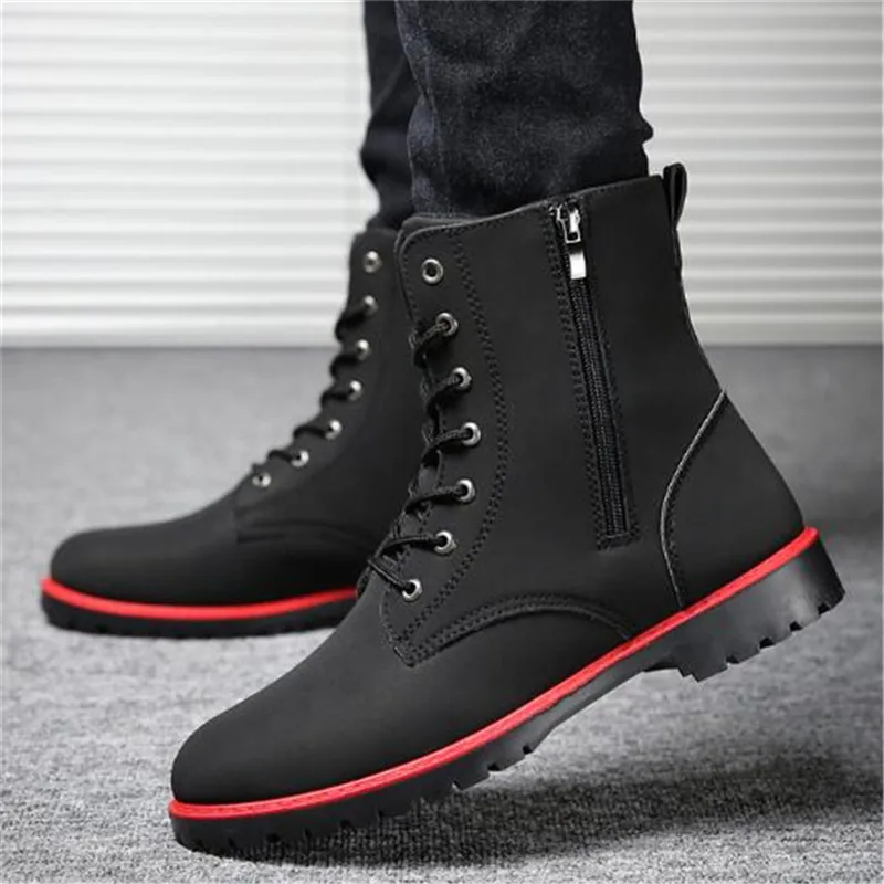 Мужские ботинки с высоким берцем красные в британском стиле молнией ковбойские