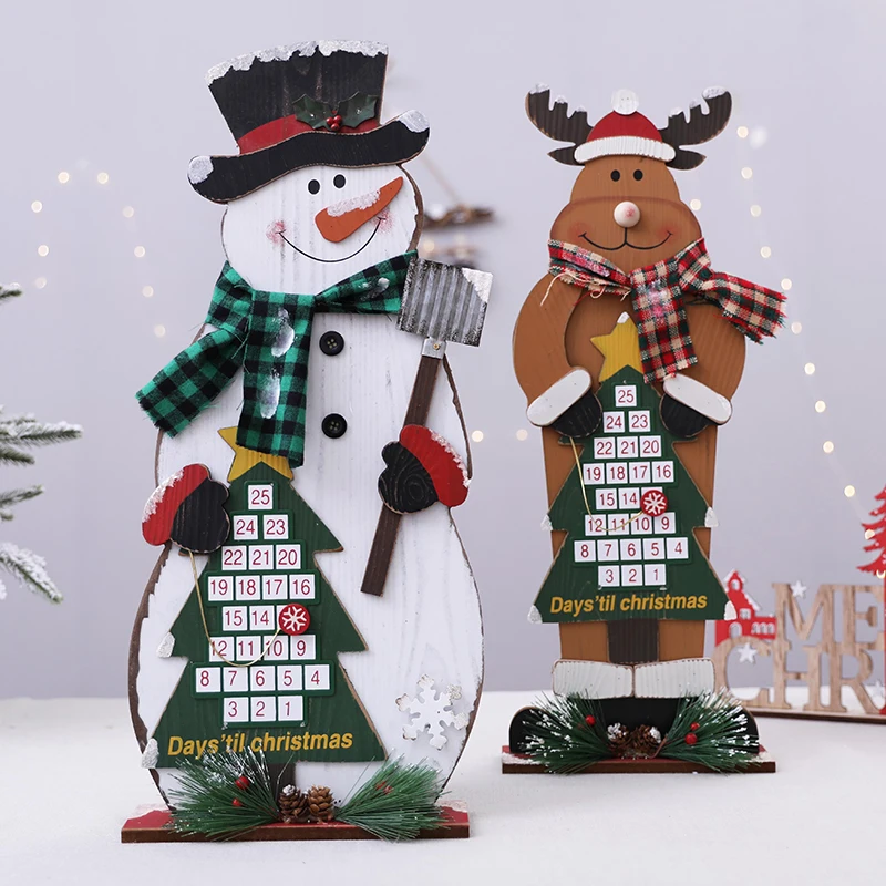 Christmas creative elk snowman wooden calendar decoration shopping mall window desktop decoration scene dress up props